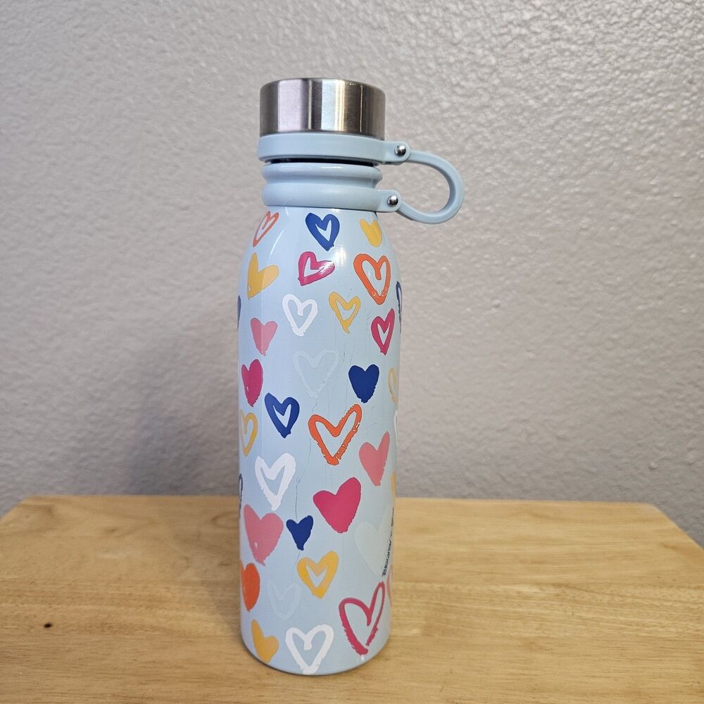 Brighton Color Of LoveHeart Print Stainless Steel Water Bottle  Carry Loop Lid